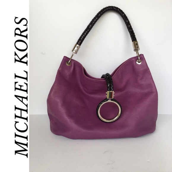 MICHAEL KORS DEEP PURPLE LEATHER SKORPIOS HANDBAG - Picture 5 of 12